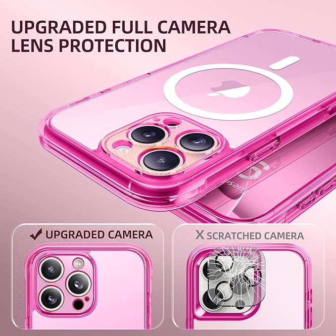 BERFY Magnetic for iPhone 16 Pro Case, Compatible with MagSafe, [Built-in 9H Tempered Glass Screen Protector & Upgraded Camera Protection] Full Body Shockproof Phone case for 16 Pro 6.3", Bright Pink
