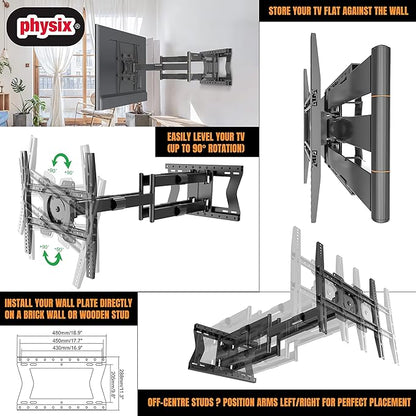 Physix 4100 Long Arm TV Wall Mount for 32-85 inch Screens Extra Long Extension Up to 40 Inch Heavy-Duty TV Mount Holds up to 120 lbs Full-Motion, Swivels Up to 180° Max. VESA 600x400