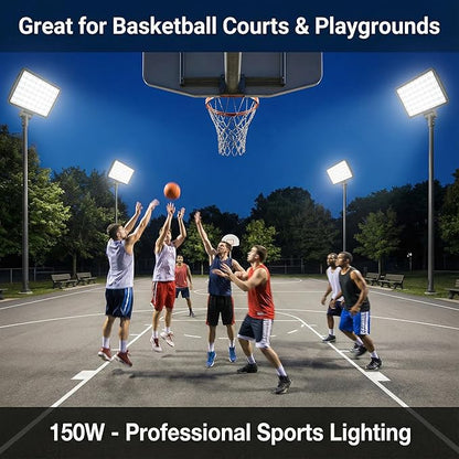 XXBSAZ 150W LED Flood Light Outdoor, High Output Plug-in & Hardwired Security Work Light, IP66 Waterproof 6500K Daylight for Large Yards, Workshops & Barn Exteriors (2 Pack)