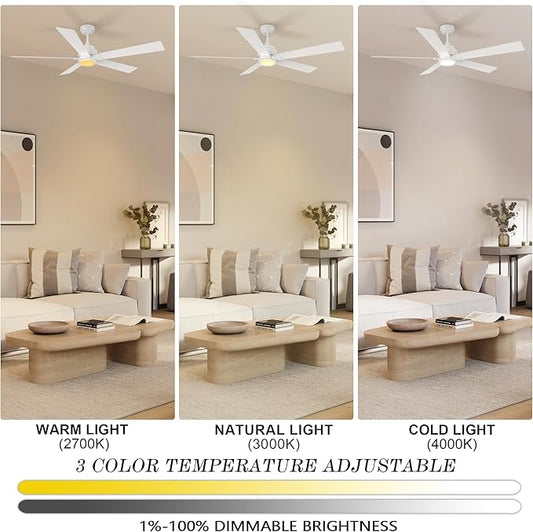 SMAAIR Smart Ceiling Fan with Light, 60inch Indoor and Outdoor ceiling fan with Remote, Compatible with Alexa/Google Assistant/Siri Shortcut, App control with Timer and Schedule(White)