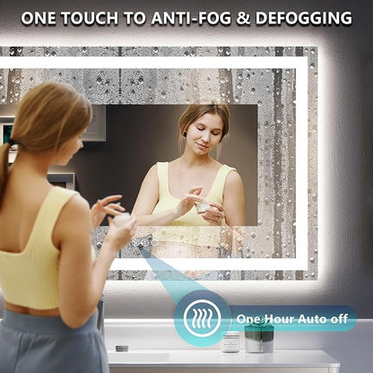 YEELAIT 60x36 Inch LED Bathroom Mirror with Lights Front and Backlit Lighted Vanity Mirror for Bathroom Wall with 3 Colors Dimmable Anti-Fog Memory Shatter-Proof IP54 Waterproof Horizontal/Vertical