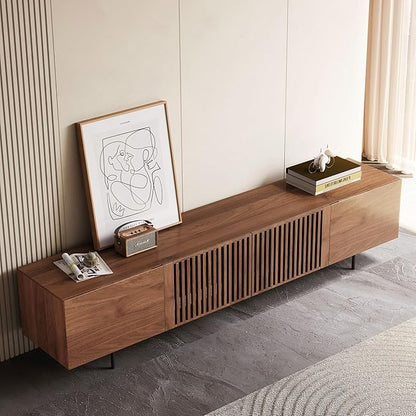 NessCarsti Mid Century Modern TV Stand for 80+ Inch TVs, 94.48" Walnut Console with Ample Storage – Stylish Entertainment Center for Living Room or Bedroom