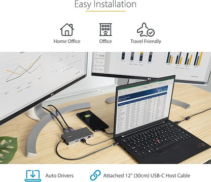 StarTech.com 8-in-1 Mini Docking Station for Windows, ChromeOS and Ubuntu, Dual 4K 60Hz HDMI Video, HDR10, USB 5Gbps Hub, 100W Laptop Charging, GbE, SD, MicroSD