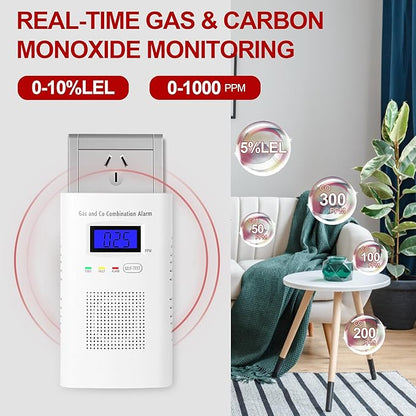 2 Packs Combination Gas & Carbon Monoxide Detector, Plug in Carbon Monoxide Alarm & Natural Gas Detector,Propane,Methane,with Backup 9V Battery Feature, Digital Display, for Home, Apartment, RV