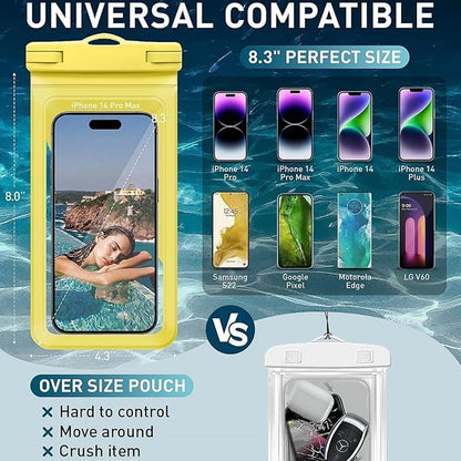 Universal Waterproof Phone Case,with Inside Card, Certified and Lightweight Waterproof Cellphone Pouch Under Water Beach Accessories for iPhone 16 15 14 13 Pro Max, 1 Pack-Yellow-8.3″