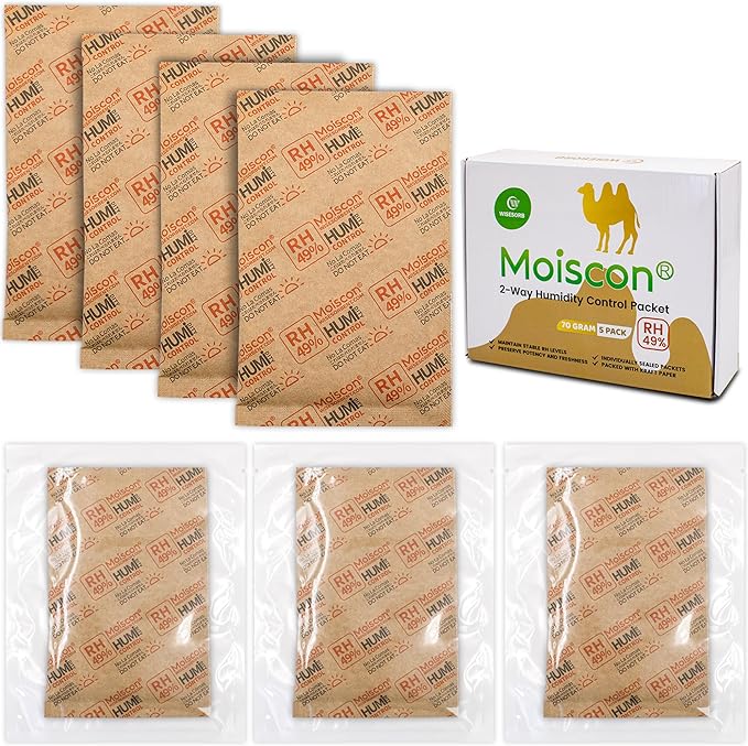 Wisesorb 49% Two-Way Humidity Control Packs for Guitars & Wooden Instruments - 70g Moisture Absorbers Acoustic Guitar Humidifier for Case Maintenance - Individually Wrapped Hydration Packets[5 PACK]
