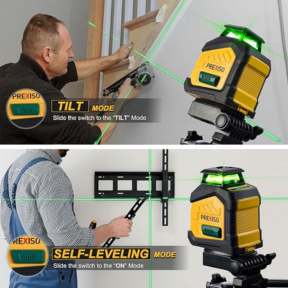 PREXISO 360° Laser Level with Tripod, 100Ft Dual Power Self Leveling Cross Line Laser- Wide Angle Vertical Line for Construction, Floor Tile, Renovation with Magnetic Base, Wall Panel Stand, Carry Bag