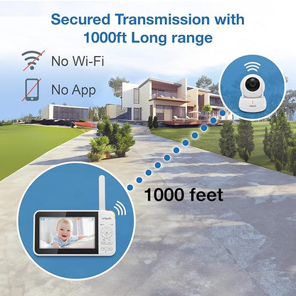 VTech VM924 No WiFi Remote Pan-Tilt-Zoom Video Baby Monitor - 5" LCD Screen, Up to 17Hrs Video/31Hrs Audio Battery, 1000ft Range, Night Vision, Soothing Sounds, Temperature Sensor