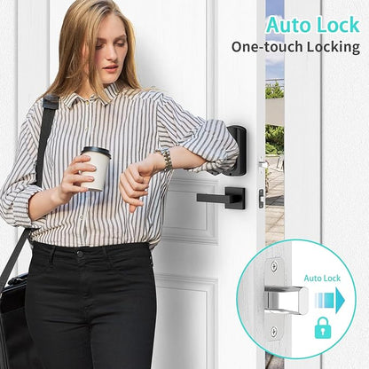 CINOP Smart Locks for Front Door with Handle Set, App Control, WiFi Front Door Lock Touchscreen keypad, Keyless Entry Door Lock Fingerprint Deadbolt, Auto Lock (Black)