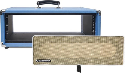 Sound Town Vintage 3U Amp Rack Case, 12.5" Depth with Rubber Feet, Dust Cover, Kickstand, Beau Blue (STVRC-3BL)