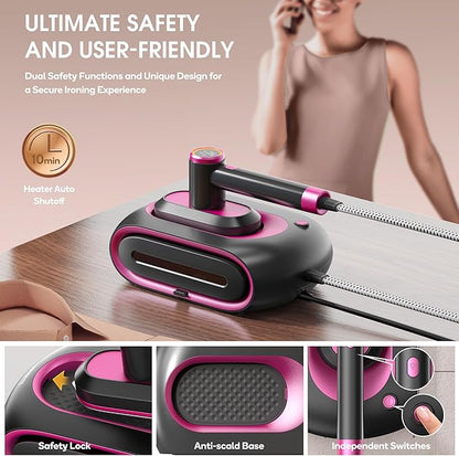 Newbealer 2In1 Pro Steam Station Iron, 1550W Turbo 3-level Steam & 3 Dry Heat Modes for Clothes, 30s Heat Up, 1.2L Detachable Tank, Auto-Off, Self Cleaning, Versatile for Home & Hotel (Ashpink)