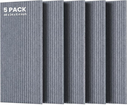 5 Pack Acoustic Panels, 48 x 24x 0.4 Inch Sound Proof Panels for Walls, Premium Wall Sound Absorbing Panels, Decorative Sound Dampening Panels for Media Room, Office and Studio,African Gray