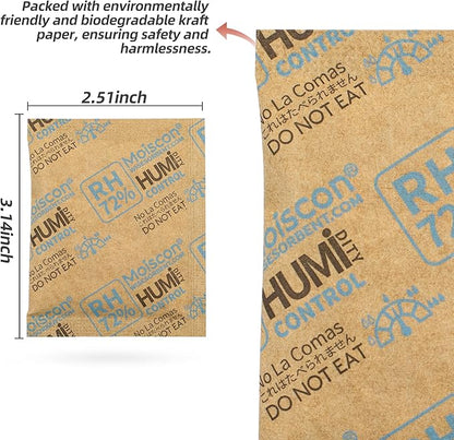Wisesorb 72% Two-Way Humidity Control Packs- 8 Gram Moisture Absorbers for Herbs, Wood Humidifier Boxes - Natural Craft Paper Design, Individually Sealed Packets, Prevents Leaks [90 Pack]