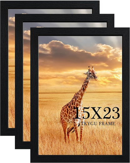 TKYGU 15x23 Picture Frame Set of 3, Wooden Frame Black for 15x23 Inch Picture Poster Photo with Durable Shatter Resistant Plexiglass,Wall Gallery Poster Photo frame 23 by 15 Frame for Wall best gift