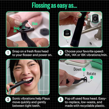 FLAUS Electric Flosser (Oprah's List, Shark Tank) 3 Speeds + 135 Refill Heads Variety Pack (Extra Strong Woven & Gentle Gliding) Water Flosser Alternative, Dentist Tooth Flossers Dental Floss Picks