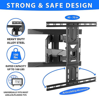 Mount Factory Heavy-Duty Full Motion TV Wall Mount - Articulating Swivel Bracket Fits Flat Screen Televisions from 42" to 70" (VESA 400 x 600 Compatible) - Tilt Swing Out Arm with 10' HDMI Cable