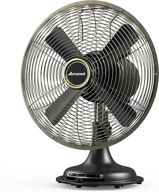 AMACOOL Oscillating Vintage Fan, All Metal 8" Retro Table Top Fan, Adjustable Head Tilt, Quiet 3 Speeds Plug-In Desk Fan for Bedroom Home Office & Kitchen