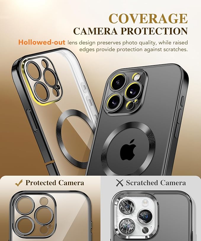 BERFY Magnetic for iPhone 16 Pro Case, Compatible with Magsafe, Built-in 9H Tempered Glass Screen Protector & Upgraded Camera Protection, Full-Body Plating Shockproof Phone Case for 16 Pro 6.3", Black