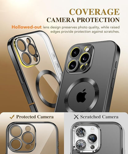 BERFY Magnetic for iPhone 16 Pro Case, Compatible with Magsafe, Built-in 9H Tempered Glass Screen Protector & Upgraded Camera Protection, Full-Body Plating Shockproof Phone Case for 16 Pro 6.3", Black
