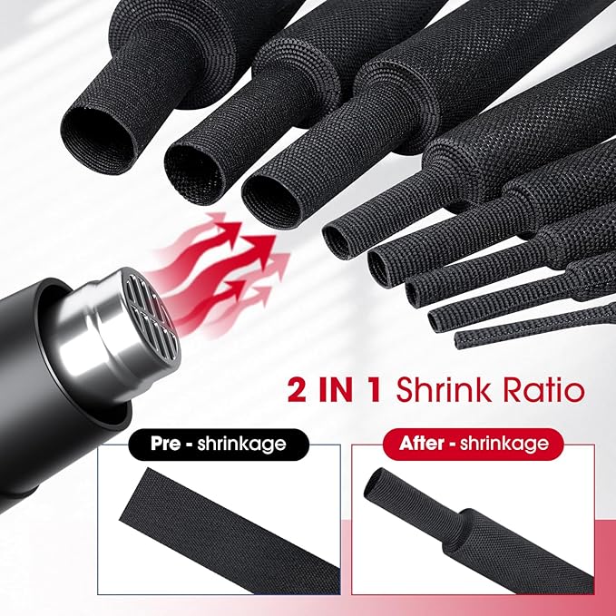 Sonoreboom 2 in 1 Heat Shrink Braided Sleeving Fabric Tubing-Ideal fit Irregular Shape Hose/Cable/Wire (1-1/8"(29mm), 14FT)