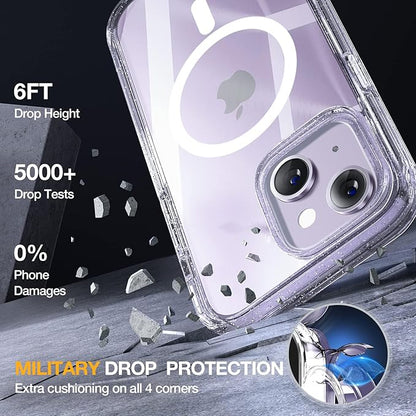 Miracase Magnetic for iPhone 14 Case 6.1", [Built-in Tempered Glass Screen Protector + Lens Protector] [Compatible with MagSafe] Full-Body Protective Bumper 14 Phone Cover, Clear Glitter