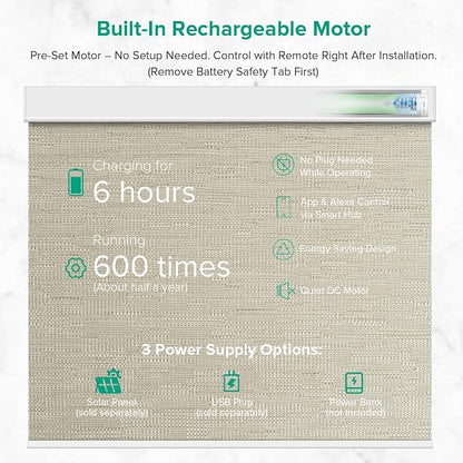 Kilonity Motorized Roller Shades, Light Filtering Remote Control Custom Window Shades Compatible with Alexa Google Assistant via RF Hub, Rechargeable Electric Blinds for Windows (Texture Dark Coffee)