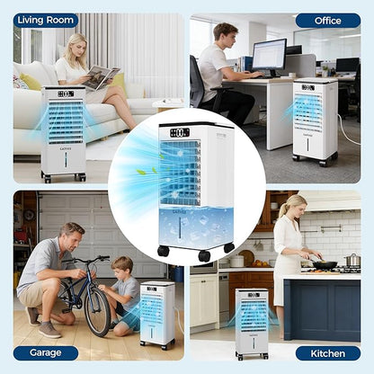 Portable Evaporative Air Cooler, 1.84Gal Touch Screen Cooler Fan with Remote Control, 3 Speeds 3 Modes LED Display, Ice Packs & Rolling Casters Included, Quiet 3-in-1 Cooling for Bedroom Home Office