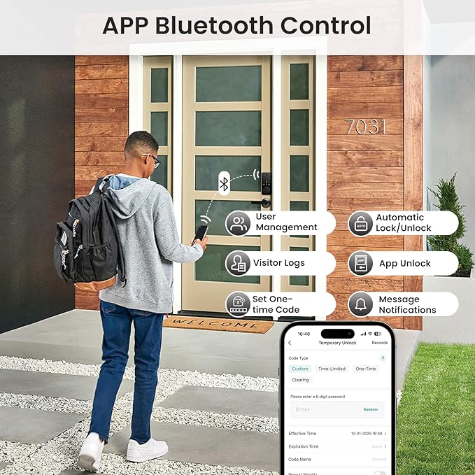 Keyless Entry Door Lock, Fingerprint Door Lock, Smart Door Lock with Keypad, Auto & One Touch Lock | Smart Locks for Front Door | Easy Installation | IP54 Waterproof | App Control | 12-Month Battery