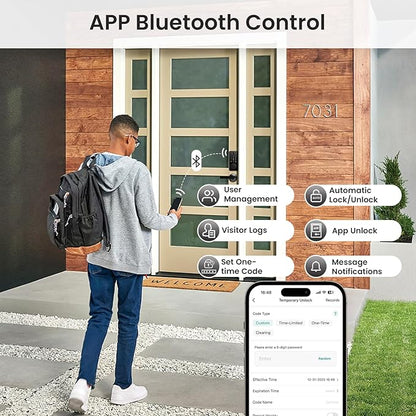 Keyless Entry Door Lock, Fingerprint Door Lock, Smart Door Lock with Keypad, Auto & One Touch Lock | Smart Locks for Front Door | Easy Installation | IP54 Waterproof | App Control | 12-Month Battery