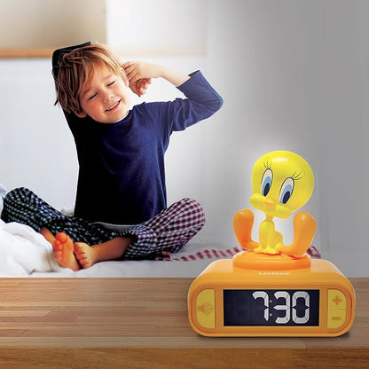 LEXiBOOK, Tweety, Tweety Night Light Alarm Clock, Sounds and Melodies, Backlit LCD Screen, Illuminated, Snooze, Yellow, RL800TW