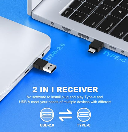 2 in 1 USB Type C Wireless Presenter Remote with Air Mouse, Rechargeable Presentation Clicker PPT Pointer RF 2.4GZ PowerPoint Clicker Slide Advancer for Computer Mac