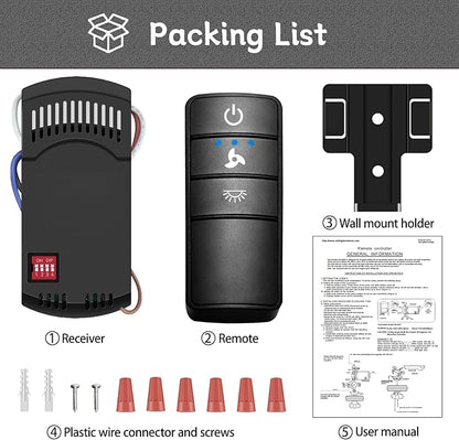 Universal Ceiling Fan Remote Control Kit,Hampton Bay Fan Remote Kit Replacement for Hunter,Harbor Breeze, Home Decorators,3-Speed, Light Dimming,Time Delay, KUJCE10320/TR222A,2AAZPHD3/HD3,98130,TX028C