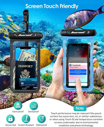 Hiearcool Waterproof Phone Pouch, Waterproof Beach Bag Compatible for iPhone 16 15 14 13 Pro Max, IPX8 Cellphone Travel Essentials for Beach -Black & Sky Blue-2Pack