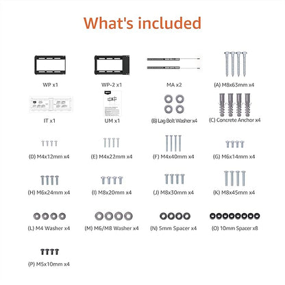 Amazon Basics Low Profile TV Wall Mount with Horizontal Post Installation Leveling for 32 to 86 inch TVs, Black