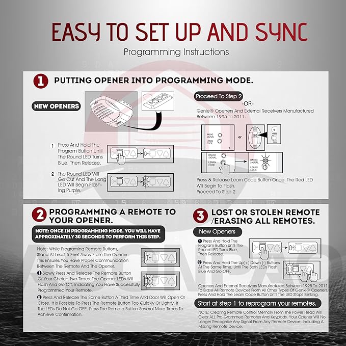 3 for Genie Overhead Door Garage Door Opener Remote G1T-BX O1T-A Intellicode (10-Year-Warranty)
