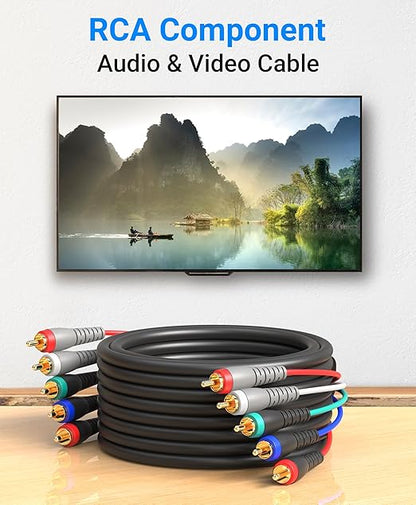 BlueRigger Component Video Cable with Audio (25FT, RCA- 5 Cable, Supports 1080i) - Compatible with DVD Players, VCR, Camcorder, Projector