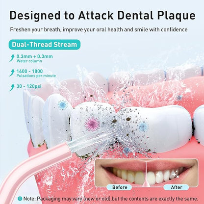 COSLUS Water Dental Flosser Teeth Pick: Portable Cordless Oral Irrigator 300ML Rechargeable Travel Irrigation Cleaner IPX7 Waterproof Electric Flossing Machine for Teeth Cleaning C20(F5020E) Pink