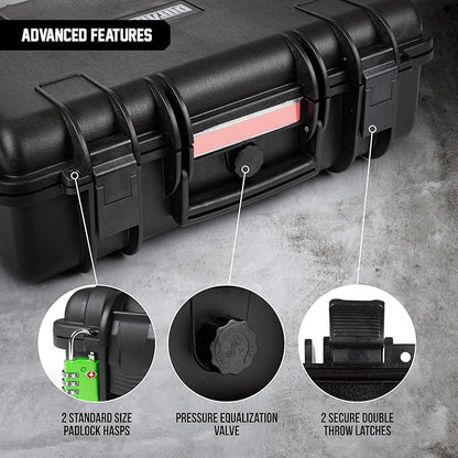 All Weather Hard Case 18 x 14 x 6” - TSA Approved Hard Shell Travel Case with Customizable Foam for Cameras, Lenses, Laptops, Electronics, Guns, Pistols and Other Gear