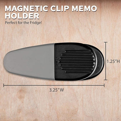10 Magnetic Memo Holders Set - Large Clip, Plastic - Silver Black