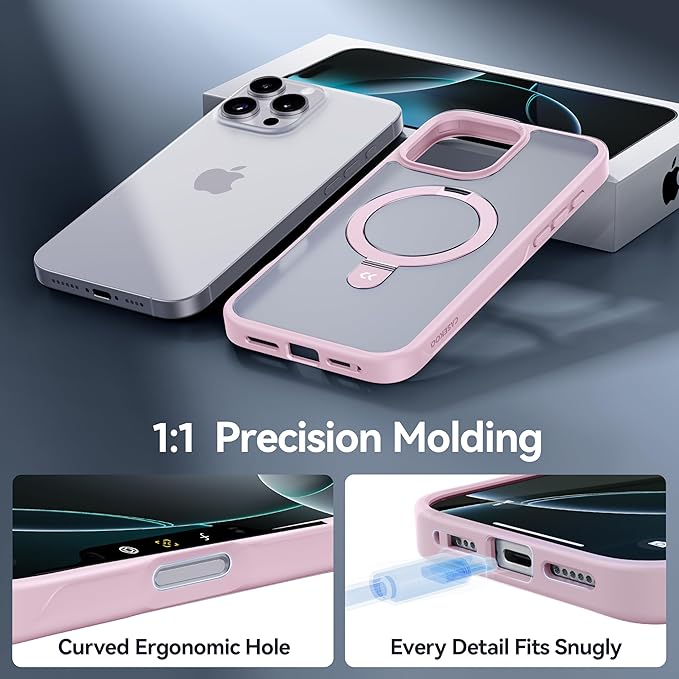 CASEKOO Designed for iPhone 16 Pro Case with Magnetic Invisible Stand [Military Drop Protection] [Compatible with MagSafe] Shockproof Slim Matte Translucent Case 6.3 Inch, Pink
