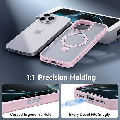 CASEKOO Designed for iPhone 16 Pro Case with Magnetic Invisible Stand [Military Drop Protection] [Compatible with MagSafe] Shockproof Slim Matte Translucent Case 6.3 Inch, Pink
