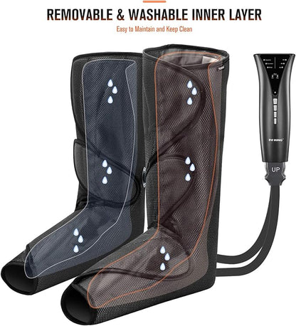 FIT KING Air Compression Leg and Foot Massager with Heat for Circulation and Pain Relief Helpful for Swollen Legs Edema RLS - Great Gift for Women Parents Friends