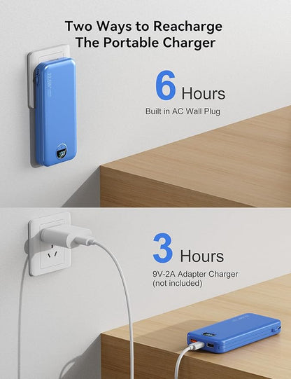 Ultra-Portable-Charger-Power-Bank with Built in Cables&AC Wall Plug,12000mAh PD20W USB-C Fast Charging Cell Phone Charger Battery Pack,LED Display Travel Battery Bank for All iPhone,Samsung,Android