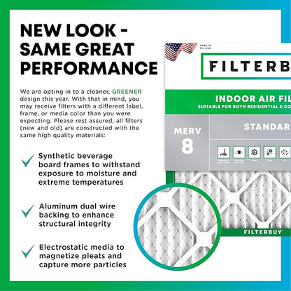 Filterbuy 23x23x1 Air Filter MERV 8 Essential Dust & Allergy Defense (2-Pack), Electrostatic Pleated HVAC AC Furnace Filters Replacement, Made in USA (Actual Size: 22.50 x 22.50 x 0.75)