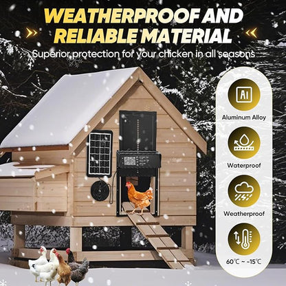 Sakerplus Automatic Chicken Coop Door Solar Powered, Automatic Chicken Door with Timer, Light Sensor, 4 Modes and LCD Display, Aluminum Alloy Auto Chicken Door, Anti-Pinch & Weather Proof