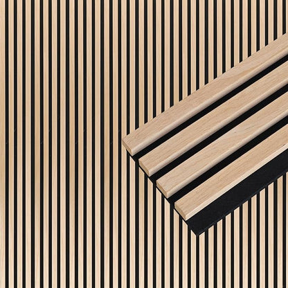 NeatiEase Wood Wall Panels, 9 Feet Acoustic Slat Wall Panels for Interior Wall Decor and Noise Reduction, Decorative Slat Wall Paneling, Natural Oak, 6-Piece