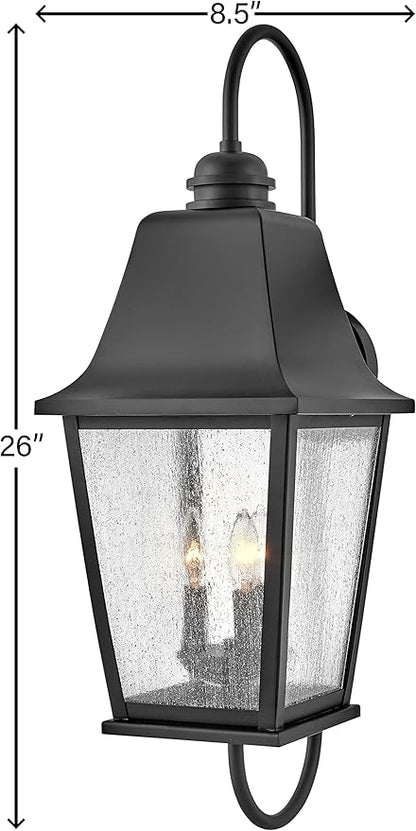 Hinkley Kingston Outdoor Large Wall Mount Lantern - 2-Light, Traditional, Aluminum, Clear Seedy Glass - Black Finish