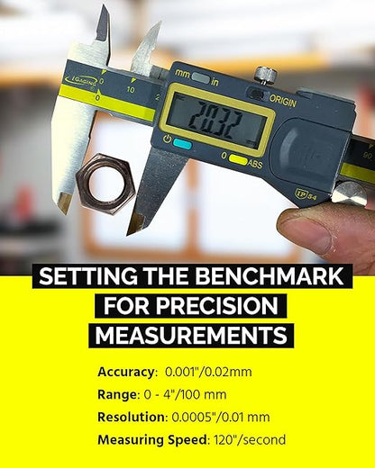 iGAGING Absolute Origin 0-4" Digital Caliper, IP54 Stainless Steel, SPC/USB Output Port, Inch & Metric Modes, Case, Manual