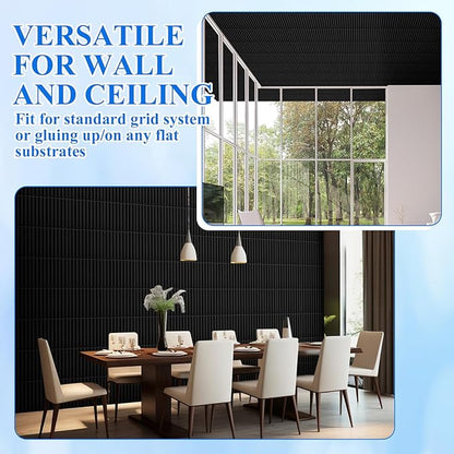 Nuanchu 60 Pcs 3D Slat Wall Panels 12 x 12 Inch PVC Fluted Textured Panel Cuttable Paintable DIY Wall Art Decorative Tiles for Ceiling Studio Bathroom Interior TV Background (Black)