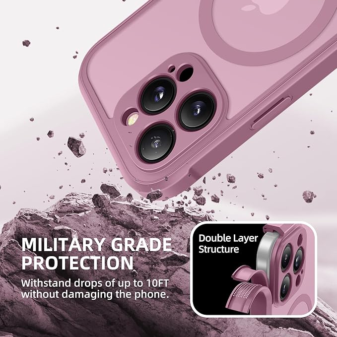 BERFY Magnetic for iPhone 16 Pro Case, Compatible with MagSafe, Built-in Privacy Screen Protector and Upgraded Camera Protection, Anti-Spy Full Body Shockproof Phone Case for 16 Pro 6.3",Palevioletred